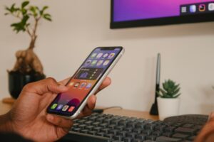 Un chef de projets web mobile travaille sur son téléphone.